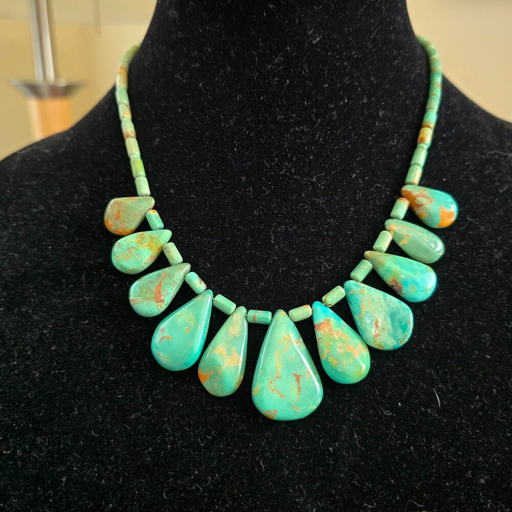 Vintage Navajo Turquoise Teardrop Necklace